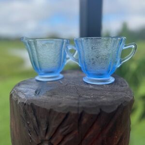 Vintage pastel blue depression glass 2-piece Cream & Sugar Set